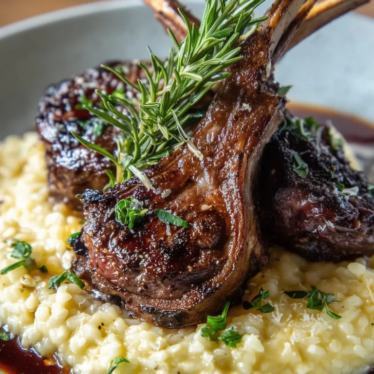 Garlic Rosemary Lamb Chops with Creamy Parmesan Risotto