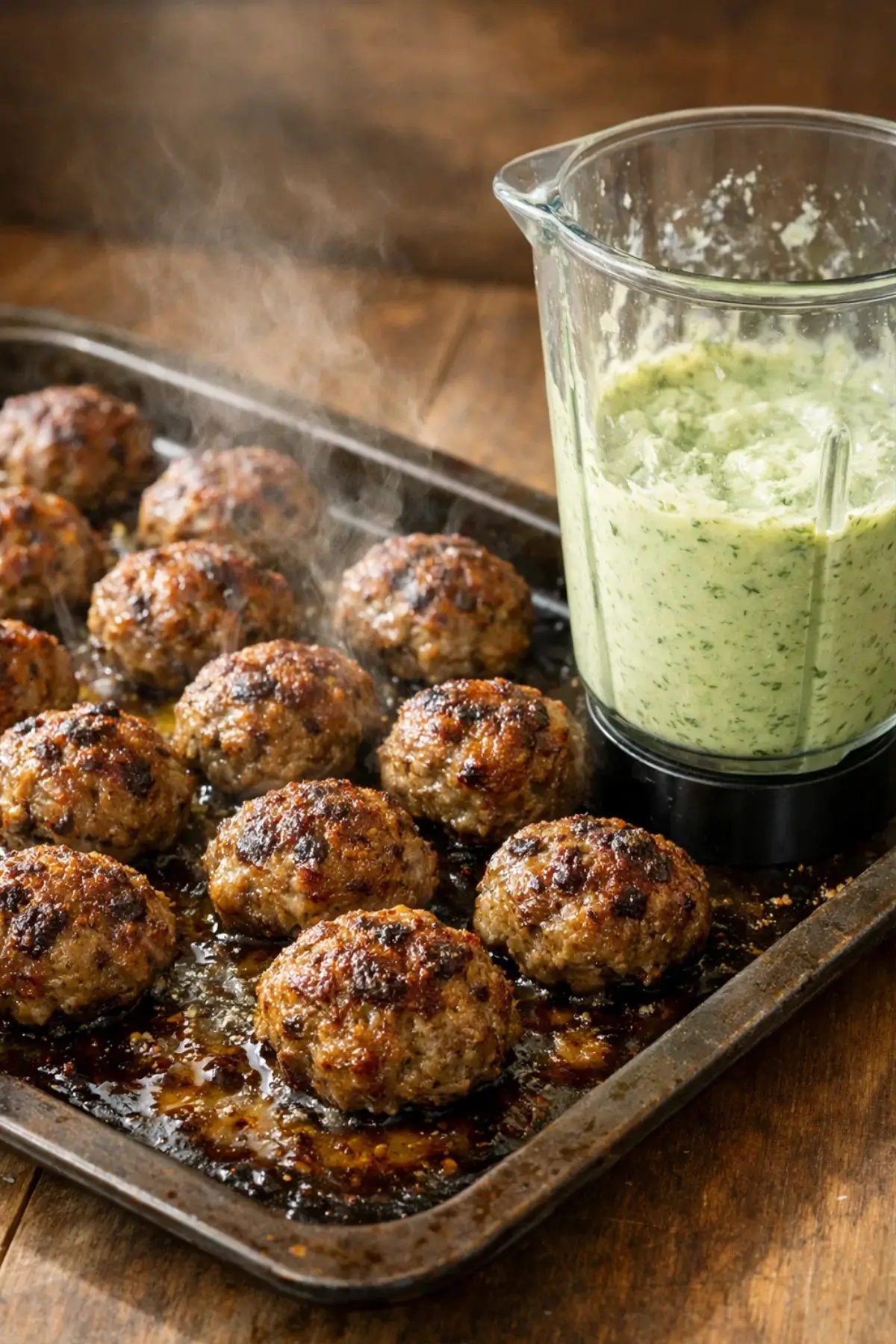 Spicy Lamb Meatballs with Green Goddess Dip