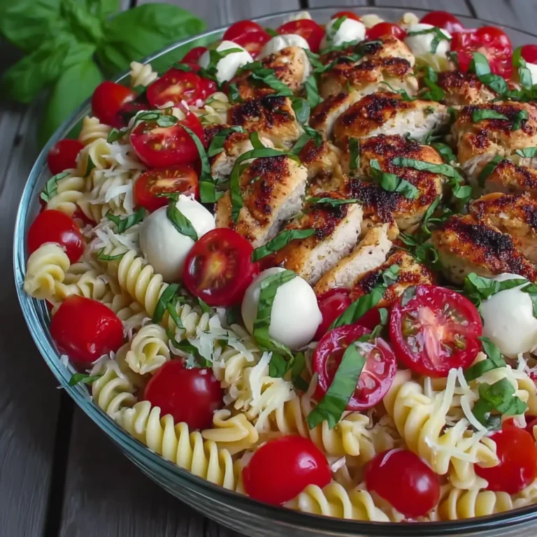 Layered Grilled Chicken Caprese Pasta Salad