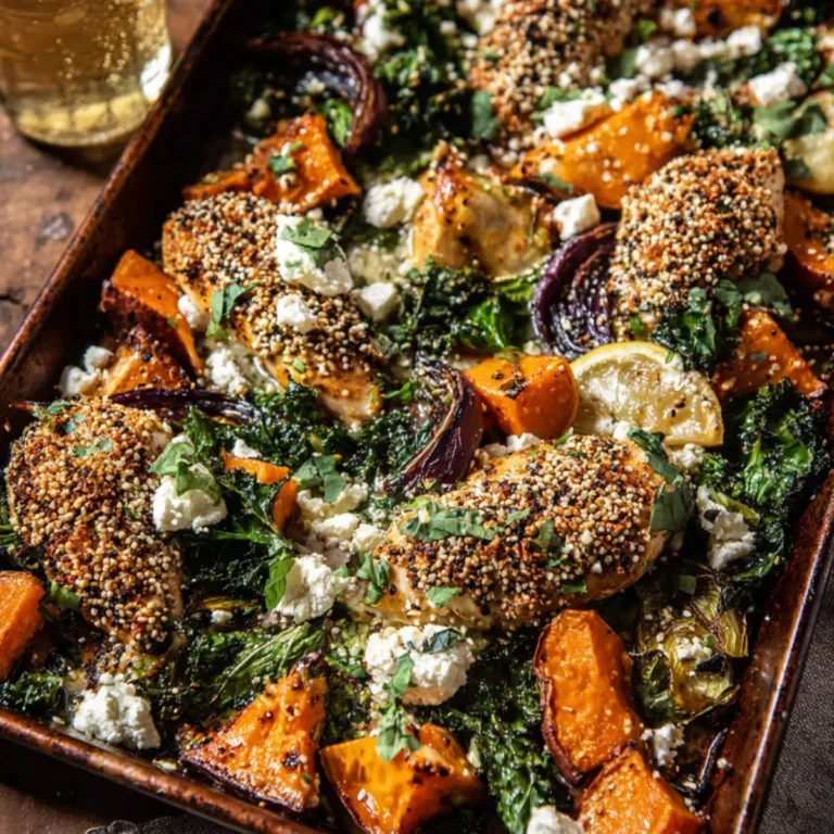 Sheet Pan Sesame Feta Chicken and Sweet Potatoes