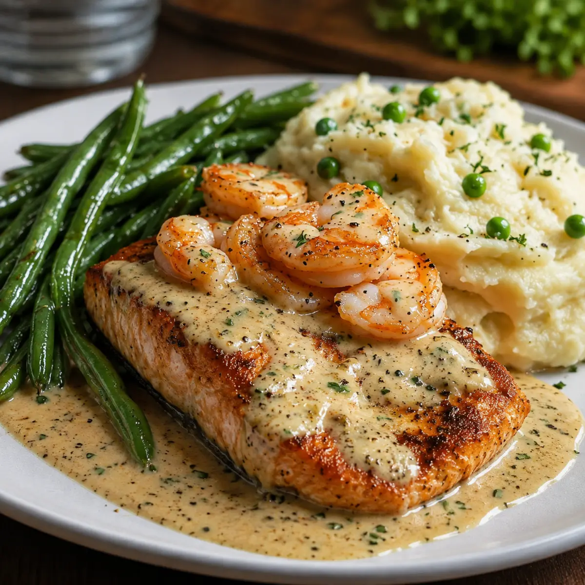 Cajun Shrimp and Salmon with Garlic Cream Sauce