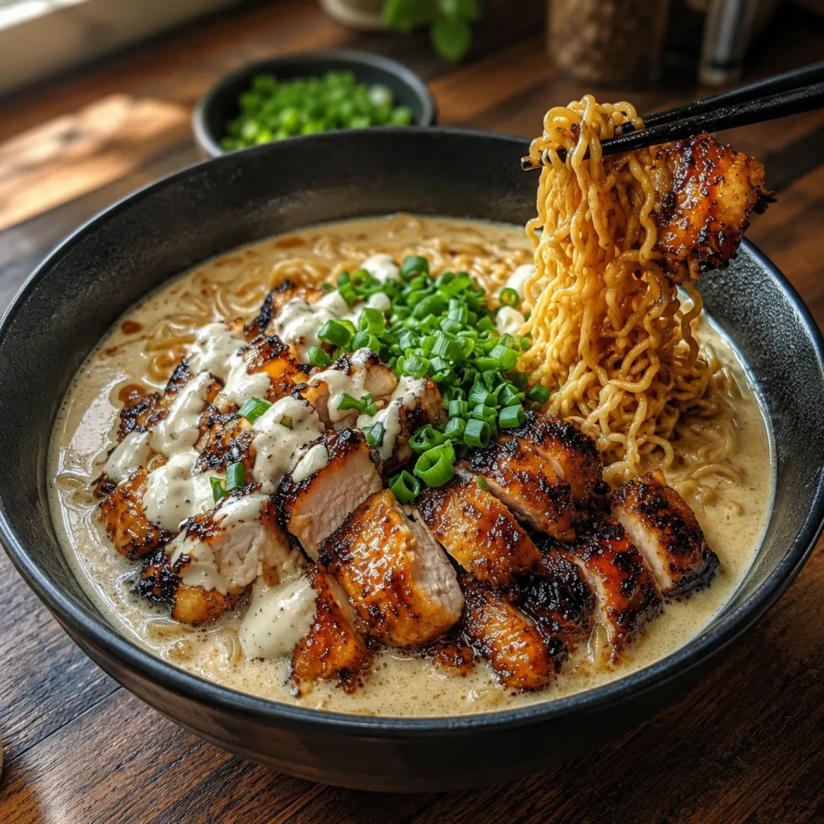 Chicken Ramen with Creamy Garlic Sauce