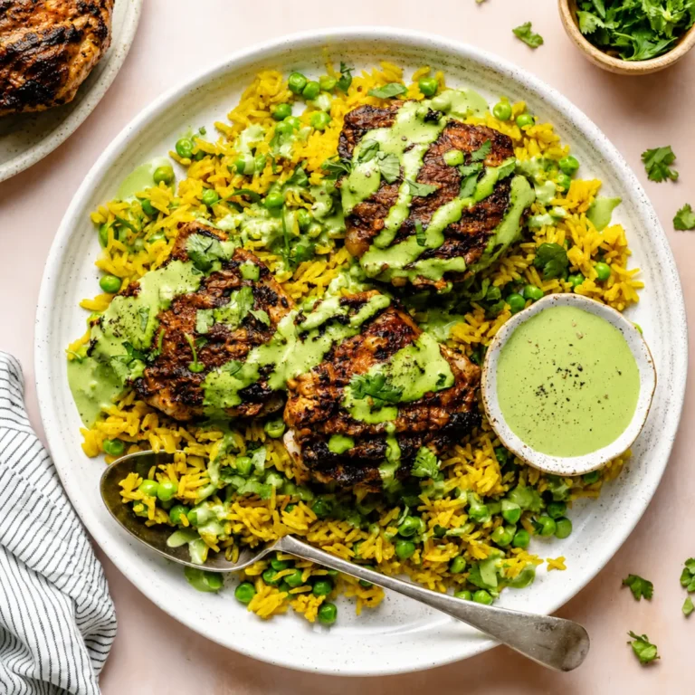 Peruvian Chicken and Rice with Green Sauce